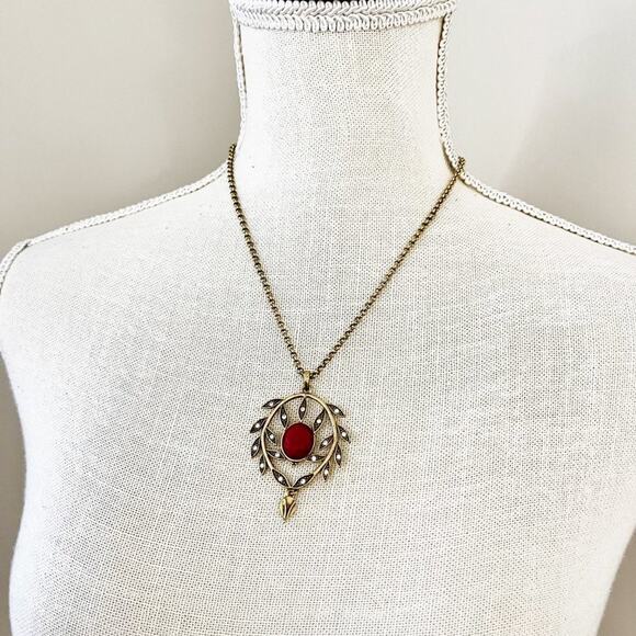 Lucky Brand Leafy Red Stone Reversible Pendant Necklace - Picture 4 of 7